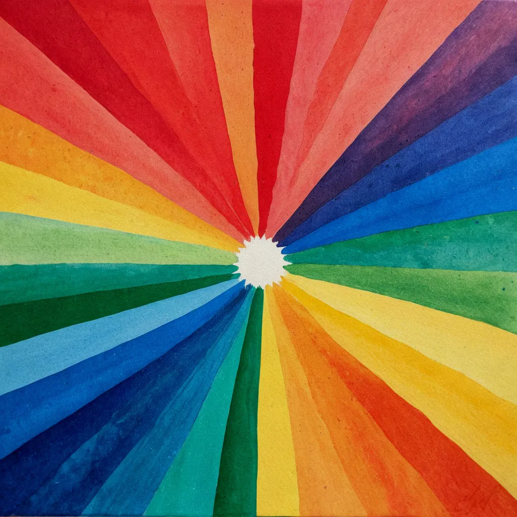 Abstract digital artwork depicting a radiating solar floral burst of orange, yellow, and magenta in a 1:1 museum square format.